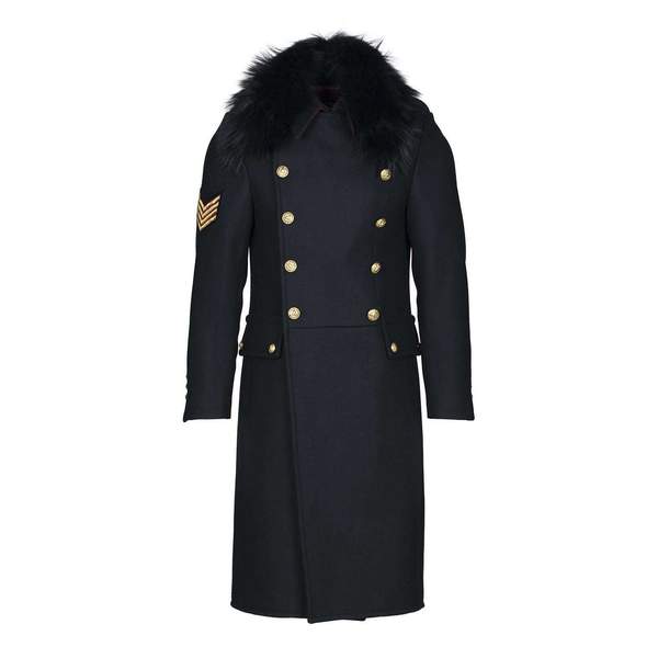 MILITARY COAT BLACK WITH FUR COLLAR